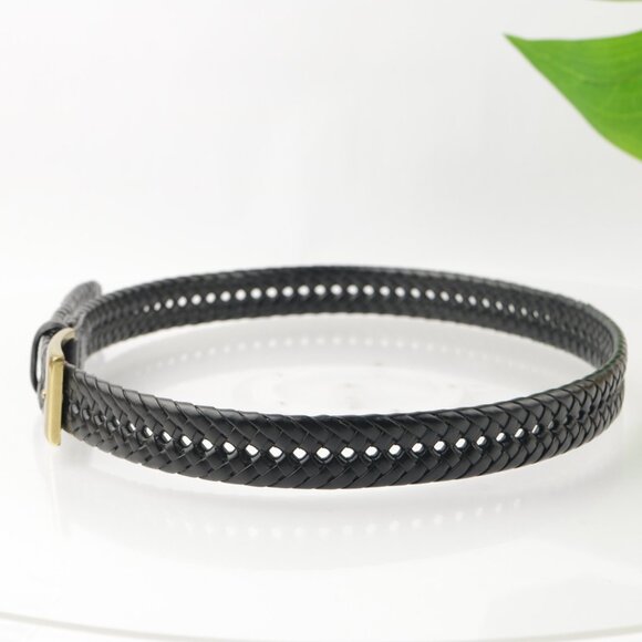 Dockers Mens Belt Size 36 Black Leather Woven Braided Brass Square Prong Buckle - Picture 5 of 10